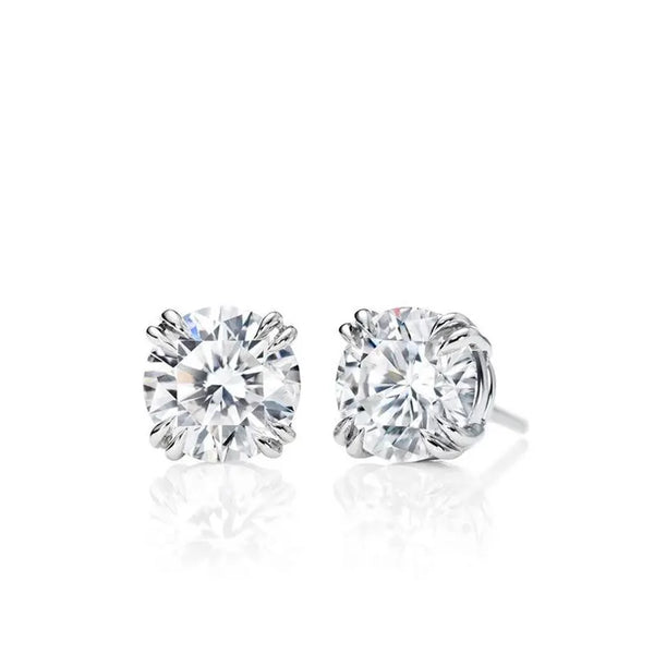 18K Solid Gold Lab Grown Diamond 8-Prong Solitaire Stud Earrings - Side View | Riyanika Jewels