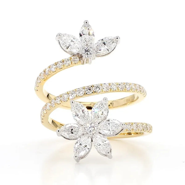 18K Solid Gold 1.91 Carat Marquise Lab Grown Diamond Cocktail Ring - Side View | Riyanika Jewels