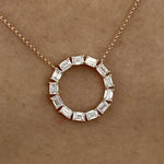 14K Natural Diamond Emerald Cut Pendant Necklace