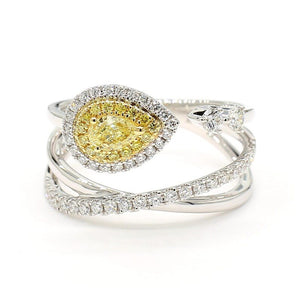18K Solid Gold Pear Lab Grown Yellow Diamond 0.75 Carat Cocktail Ring | Riyanika Jewels