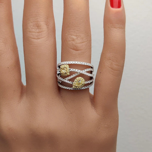 18K Solid Gold Pear Lab Grown Yellow Diamond 1.16 Carat Cocktail Ring - Side View | Riyanika Jewels