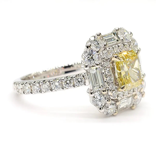 14K 2.54ct Lab Grown Yellow Diamond Radiant Cut Cocktail Ring