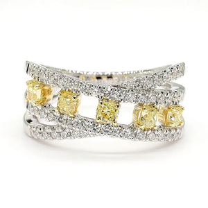 18K Solid Gold Cushion Lab Grown Yellow Diamond 1.09 Carat Cocktail Band | Riyanika Jewels