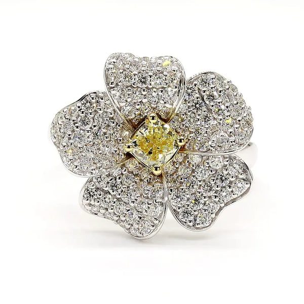1.31ct Fancy Yellow Diamond Cushion Cut Cocktail Ring in 18K Solid Gold | Riyanika