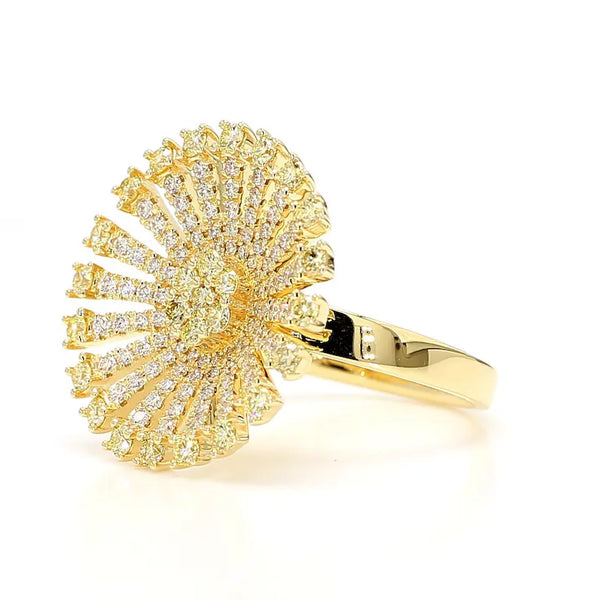 18K Solid Gold Round Lab Grown Yellow Diamond 1.18 Carat Cocktail Ring - Side View | Riyanika Jewels