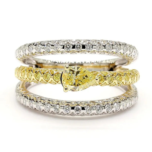 18K Solid Gold Pear Lab Grown Yellow Diamond 1.52 Carat Cocktail Ring | Riyanika Jewels