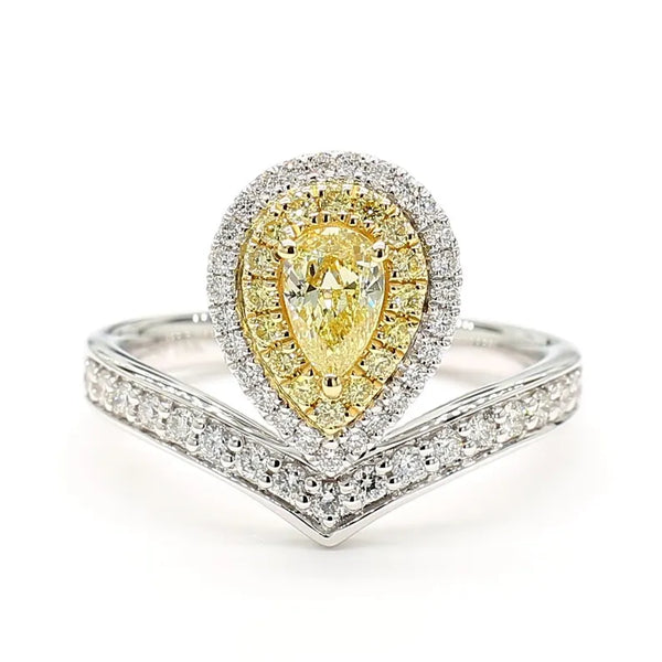 18K Solid Gold Pear Lab Grown Yellow Diamond 0.79 Carat Cocktail Ring | Riyanika Jewels