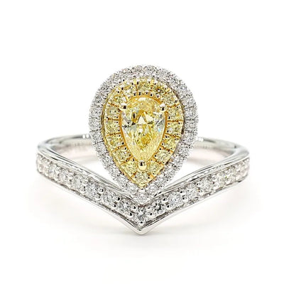 18K Solid Gold Pear Lab Grown Yellow Diamond 0.79 Carat Cocktail Ring | Riyanika Jewels