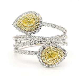 18K Solid Gold Pear Lab Grown Yellow Diamond 1.31 Carat Cocktail Ring | Riyanika Jewels