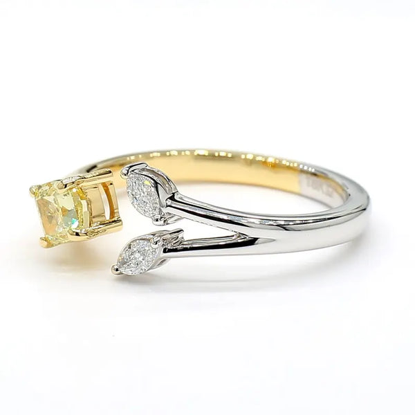 18K Solid Gold Cushion Lab Grown Yellow Diamond 0.60 Carat Cocktail Ring - Side View | Riyanika Jewels