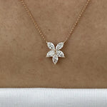 18K Solid Gold Marquise Diamond Cluster Floral Pendant Necklace - Alternate Angle | Riyanika Jewels