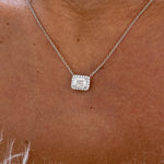 18K Solid Gold Diamond Emerald & Round Halo Pendant Necklace | Riyanika Jewels