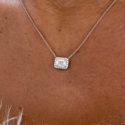 14K Lab Grown Diamond Round Cut Halo Pendant Necklace