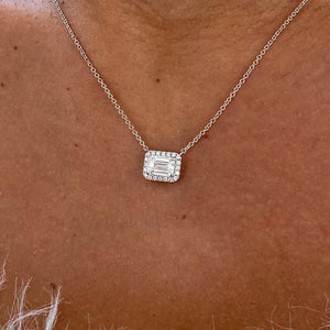 14K Emerald Round Cut Halo Pendant Necklace