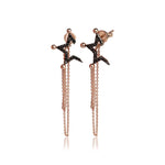 14K Solid Gold Black Lab Grown Diamond Star Celestial Stud Earrings