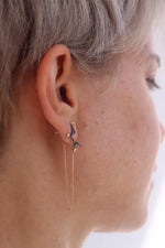 14K Solid Gold Black Lab Grown Diamond Star Celestial Stud Earrings