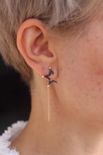 18K Solid Gold Black Lab Grown Diamond Star Celestial Stud Earrings - Alternate Angle | Riyanika Jewels