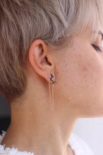 18K Solid Gold Black Lab Grown Diamond Star Celestial Stud Earrings - View 8 | Riyanika Jewels