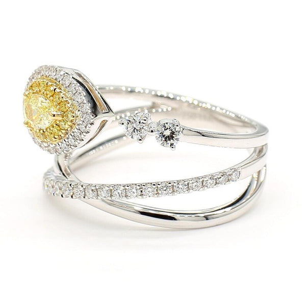 18K Solid Gold Pear Lab Grown Yellow Diamond 0.75 Carat Cocktail Ring - Side View | Riyanika Jewels
