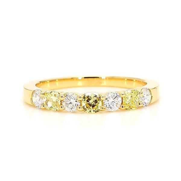 14K 0.9ct Lab Grown Yellow Diamond Cushion Cut Cocktail Band