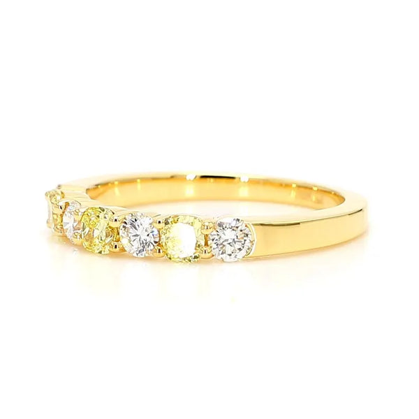18K Solid Gold Cushion Lab Grown Yellow Diamond 0.90 Carat Cocktail Band - Side View | Riyanika Jewels