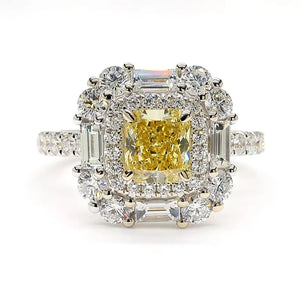18K Solid Gold IGI Certified Lab Grown Intense Yellow Radiant Diamond 2.54 Carat CTW Cocktail Ring | Riyanika Jewels