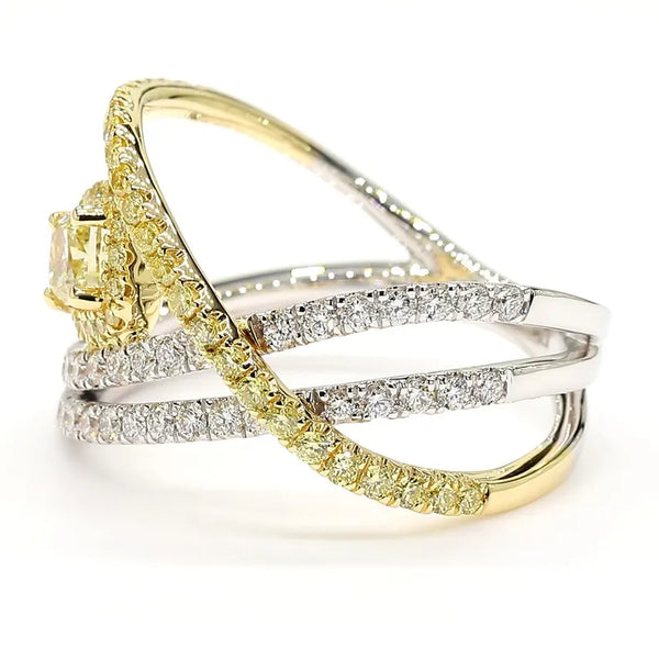 18K Solid Gold Cushion Lab Grown Yellow Diamond 1.03 Carat Cocktail Ring - Side View | Riyanika Jewels
