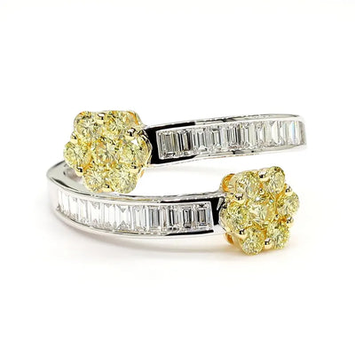 18K Solid Gold Baguette Lab Grown Diamond & Lab Grown Yellow Diamond 1.15 Carat Cocktail Band