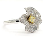 18K Solid Gold Cushion Lab Grown Yellow Diamond 1.31 Carat Cocktail Ring - Close Up