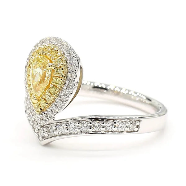 18K Solid Gold Pear Lab Grown Yellow Diamond 0.79 Carat Cocktail Ring - Side View | Riyanika Jewels