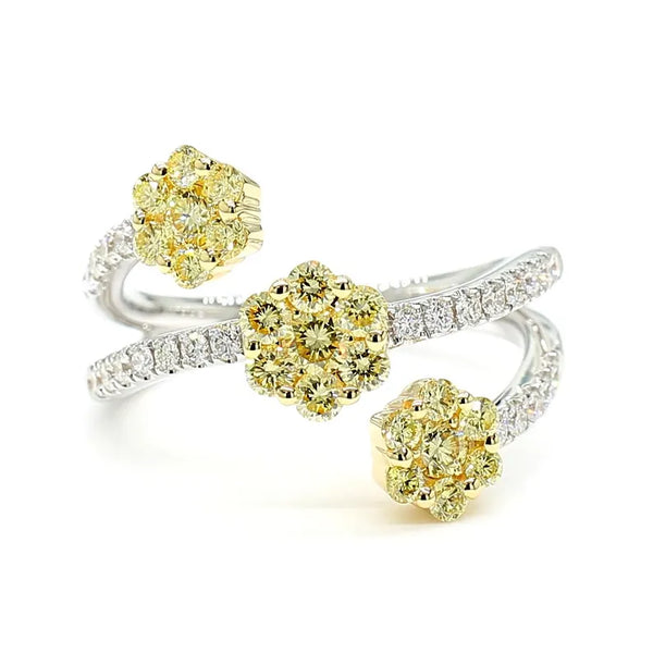 0.93ct Fancy Yellow Diamond Round Cut Cocktail Ring in 18K Solid Gold | Riyanika