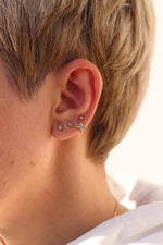 18K Solid Gold Natural Diamond Solitaire Piercing | Prong Set Stud Earring - Alternate Angle | Riyanika Jewels