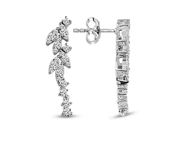 18K Solid Gold Curved Lab Grown Diamond Cluster Earrings - Side View | Riyanika Jewels