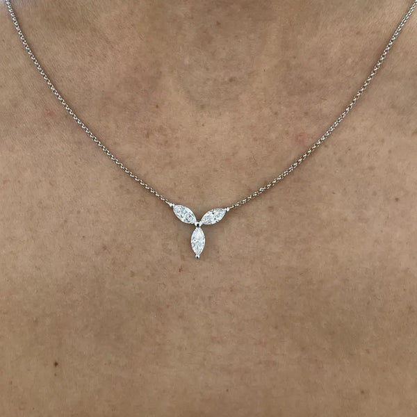 18K Solid Gold Marquise Diamond Prong Chain Necklace | Riyanika Jewels