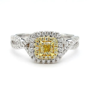 14K 0.69ct Lab Grown Yellow Diamond Cushion Cut Cocktail Ring