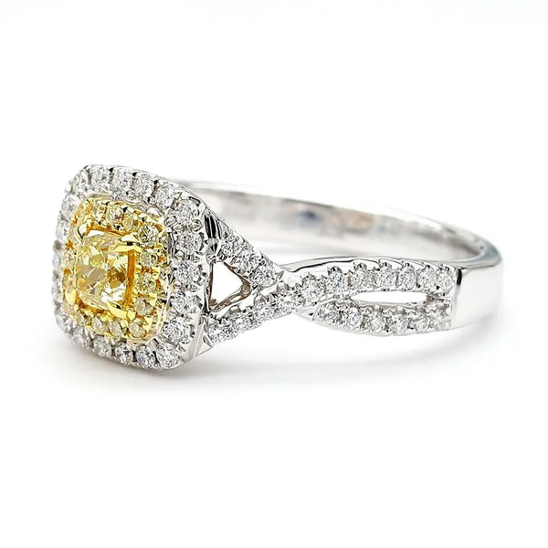 18K Solid Gold Cushion Lab Grown Yellow Diamond 0.69 Carat Cocktail Ring - Side View | Riyanika Jewels
