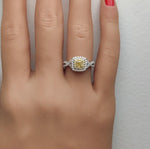 14K 0.69ct Lab Grown Yellow Diamond Cushion Cut Cocktail Ring