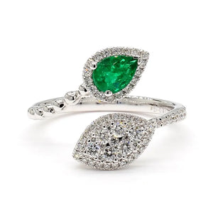 18K Solid Gold Pear Emerald & Lab Grown Diamond 0.77 Carat Cocktail Ring | Riyanika Jewels