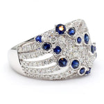 18K Solid Gold Blue Round Sapphire & Lab Grown Diamond 1.49 Carat Cocktail Band - Close Up