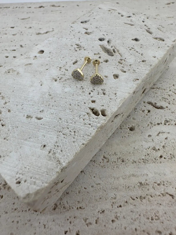 18K Solid Gold Natural Diamond Love Piercing | Heart Stud Earring - Side View | Riyanika Jewels