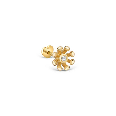 14K Solid Gold Natural Diamond Flower Stud Earring | Dainty Floral Jewelry