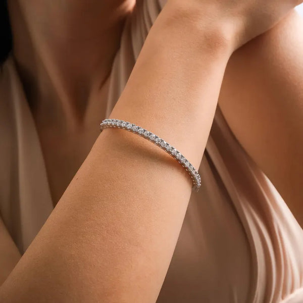 18K Solid Gold Lab Grown Diamond 2.65 Carat Infinity Tennis Bangle Bracelet - Side View | Riyanika Jewels