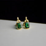 14K Solid Gold Emerald Stud Earrings