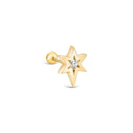 18K Solid Gold Lab Grown Diamond North Star Piercing – Celestial Stud Earring - Close Up | Riyanika Jewels
