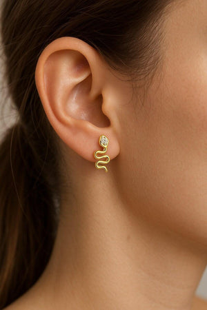 18K Solid Gold Lab Grown Diamond Solitaire Snake Piercing | Serpent Design Stud Earring | Riyanika Jewels