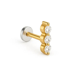 18K Solid Gold Lab Grown Diamond Trio Piercing | Screw Back Stud for Tragus & Cartilage | Riyanika Jewels