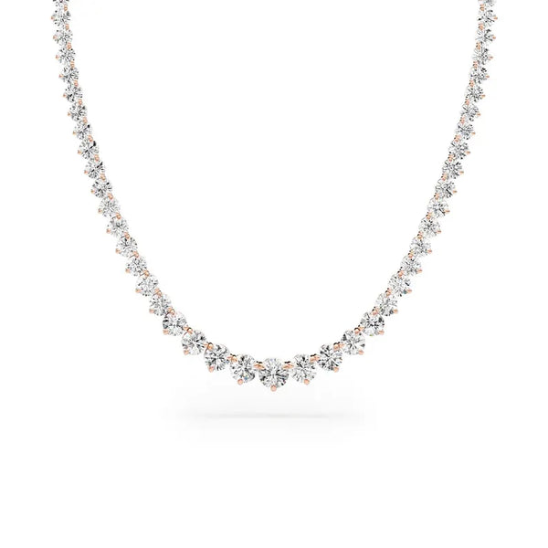 18K Solid Gold Lab Grown Diamond Round Tennis Necklace - Side View | Riyanika Jewels