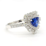 18K Solid Gold Blue Heart Sapphire & Lab Grown White Diamond 2.36 Carat Cocktail Ring - Side View