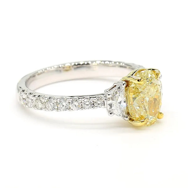 18K Solid Gold 2.42 Carat Oval Yellow Lab Grown Diamond Cocktail Ring - Side View | Riyanika Jewels