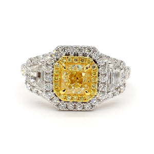 2.05ct Fancy Yellow Diamond Cushion Cut Cocktail Ring in 18K Solid Gold | Riyanika